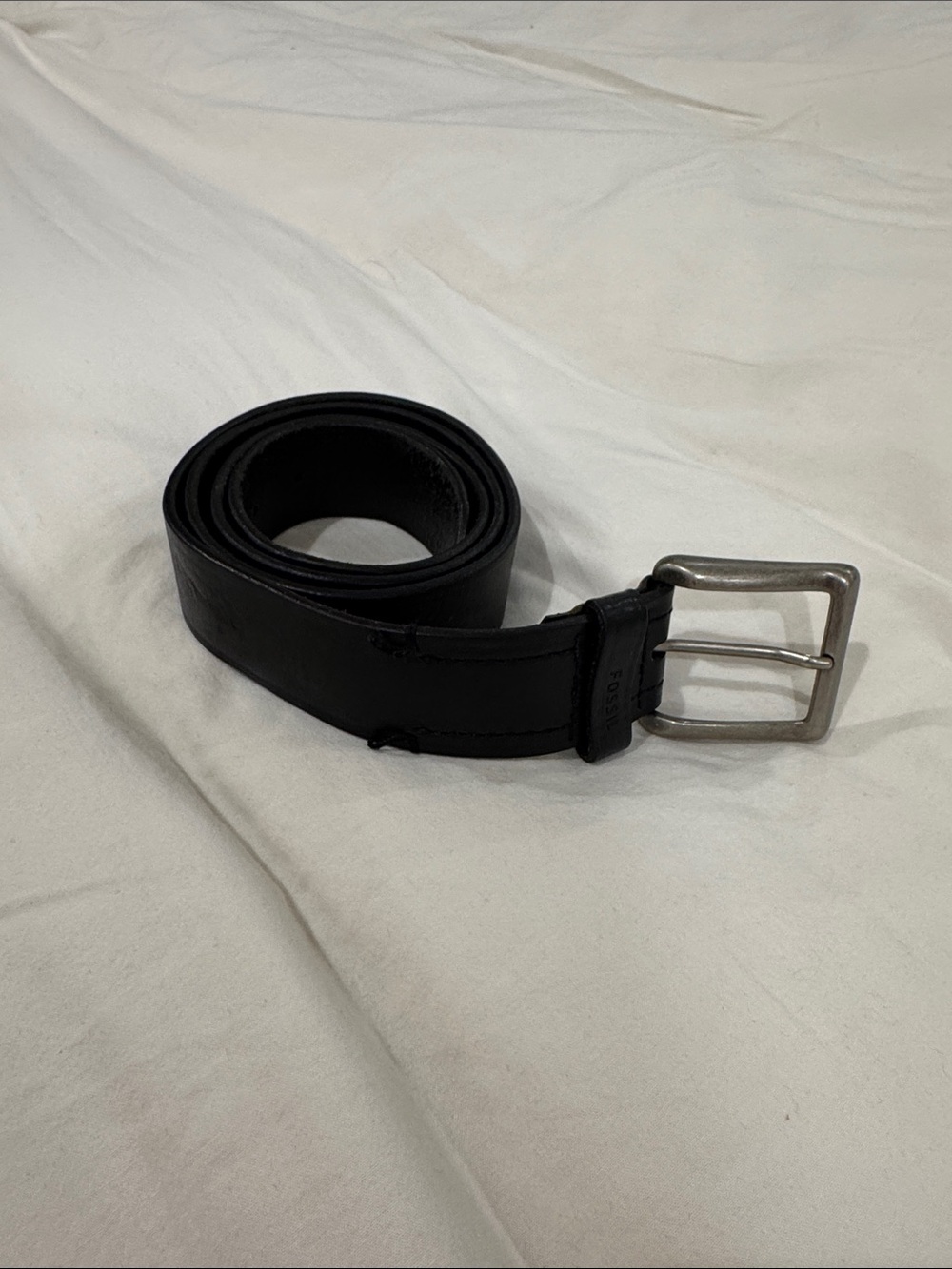 Fossil Men's Black Leather Belt with Silver Buckle